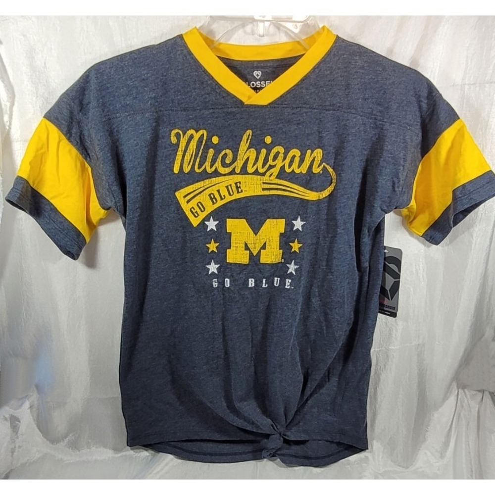 Colosseum Michigan Youth Girl's Frontier Tie-Front T-Shirt - Gray - Size M (7/8)